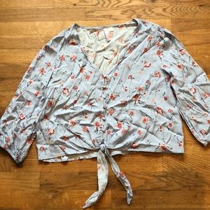 Light blue blouse with pink flowers